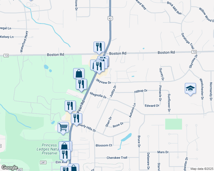 map of restaurants, bars, coffee shops, grocery stores, and more near 4150 Knight Lane in Brunswick