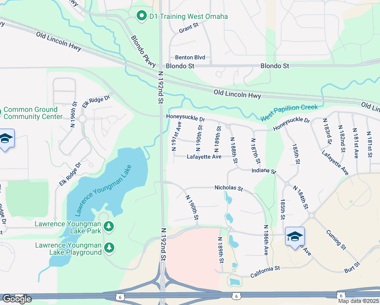 map of restaurants, bars, coffee shops, grocery stores, and more near 19001 Hamilton Street in Omaha