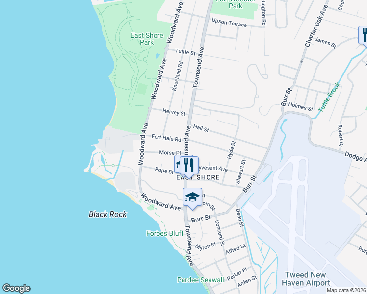 map of restaurants, bars, coffee shops, grocery stores, and more near in New Haven