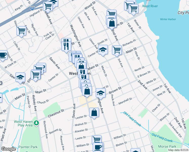 map of restaurants, bars, coffee shops, grocery stores, and more near 473 Washington Avenue in West Haven