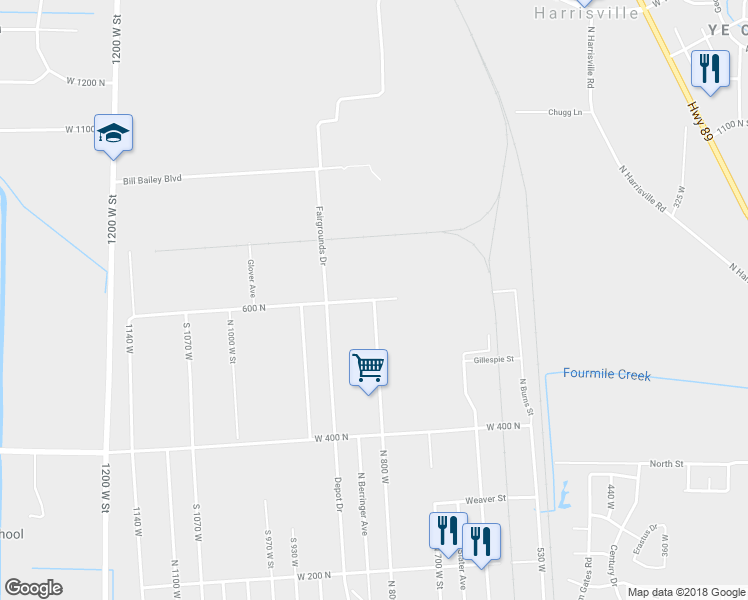 map of restaurants, bars, coffee shops, grocery stores, and more near North 800 West in Ogden
