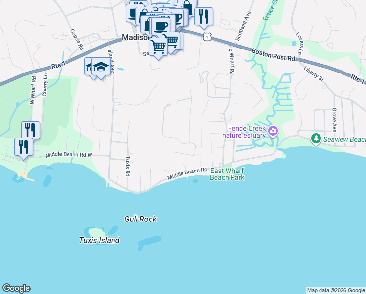 map of restaurants, bars, coffee shops, grocery stores, and more near 39 Madison Avenue in Madison