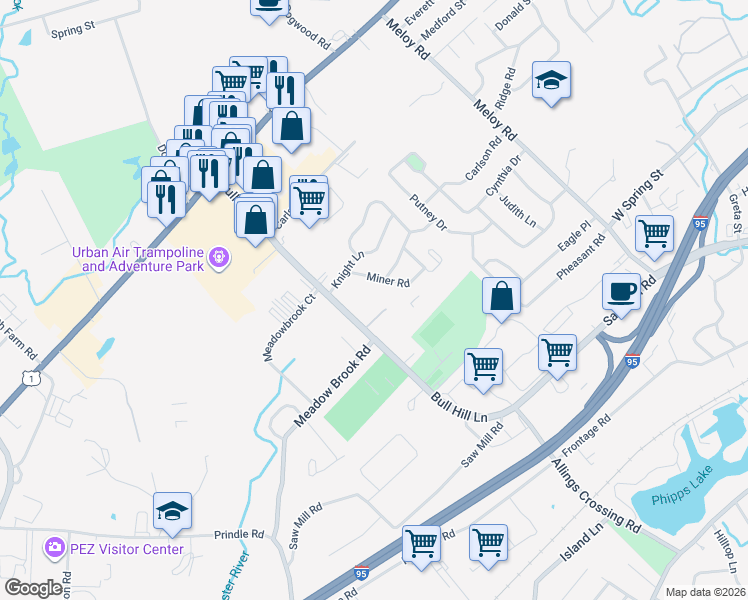 map of restaurants, bars, coffee shops, grocery stores, and more near 7 Miner Road in West Haven