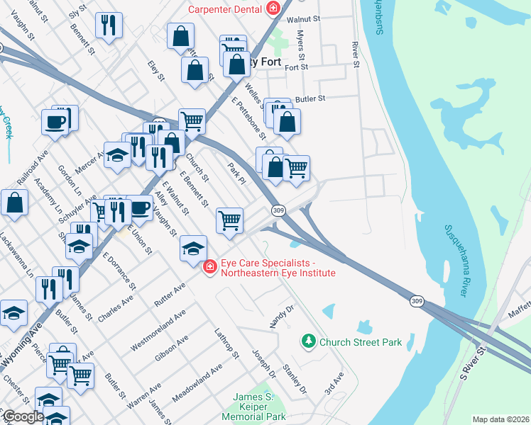 map of restaurants, bars, coffee shops, grocery stores, and more near 880 Rutter Avenue in Kingston