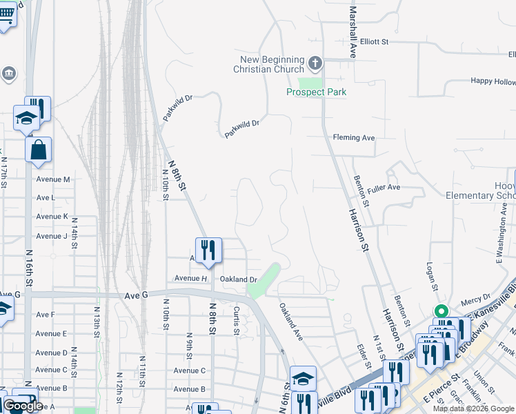 map of restaurants, bars, coffee shops, grocery stores, and more near 1177 Crescent Drive in Council Bluffs