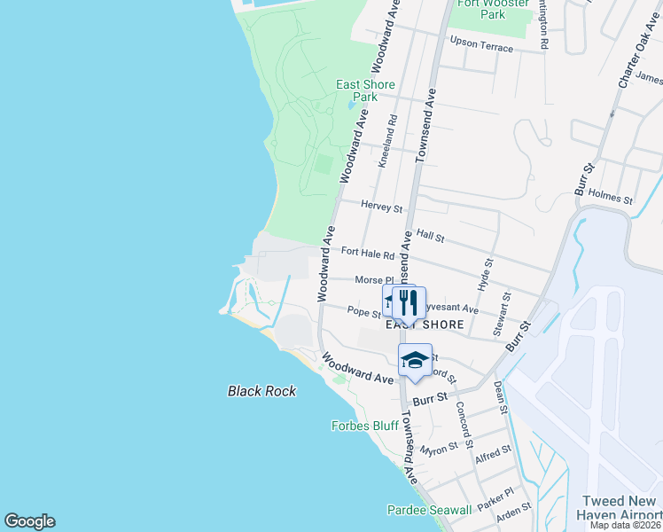 map of restaurants, bars, coffee shops, grocery stores, and more near 109 Woodward Avenue in New Haven