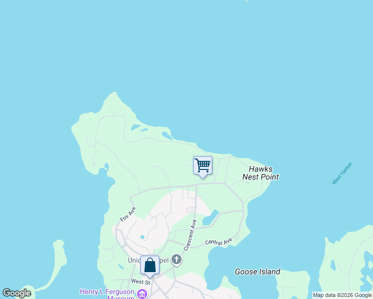 map of restaurants, bars, coffee shops, grocery stores, and more near 4717 North Hill Road in Fishers Island