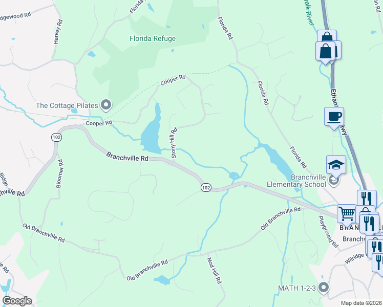 map of restaurants, bars, coffee shops, grocery stores, and more near 549 Branchville Road in Ridgefield