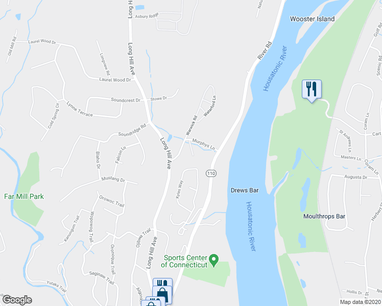 map of restaurants, bars, coffee shops, grocery stores, and more near 19 Wicklow Lane in Shelton