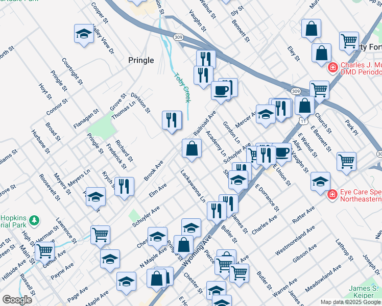 map of restaurants, bars, coffee shops, grocery stores, and more near 150 Poplar Street in Kingston