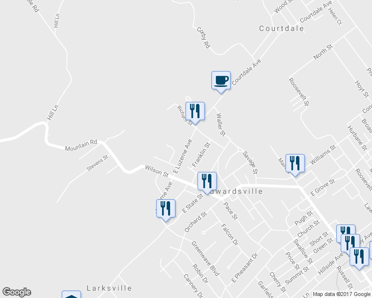 map of restaurants, bars, coffee shops, grocery stores, and more near East Luzerne Avenue in Luzerne County