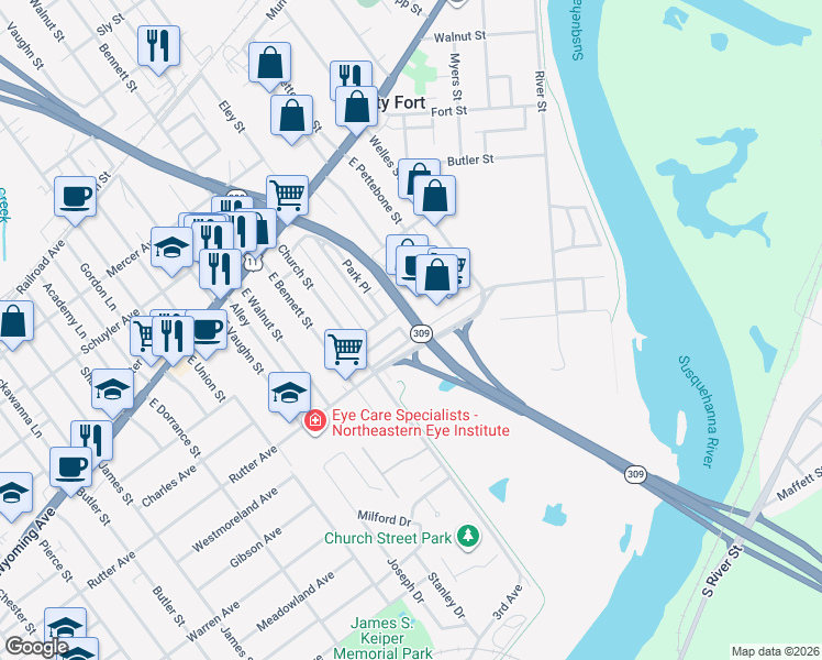 map of restaurants, bars, coffee shops, grocery stores, and more near 880 Rutter Avenue in Kingston