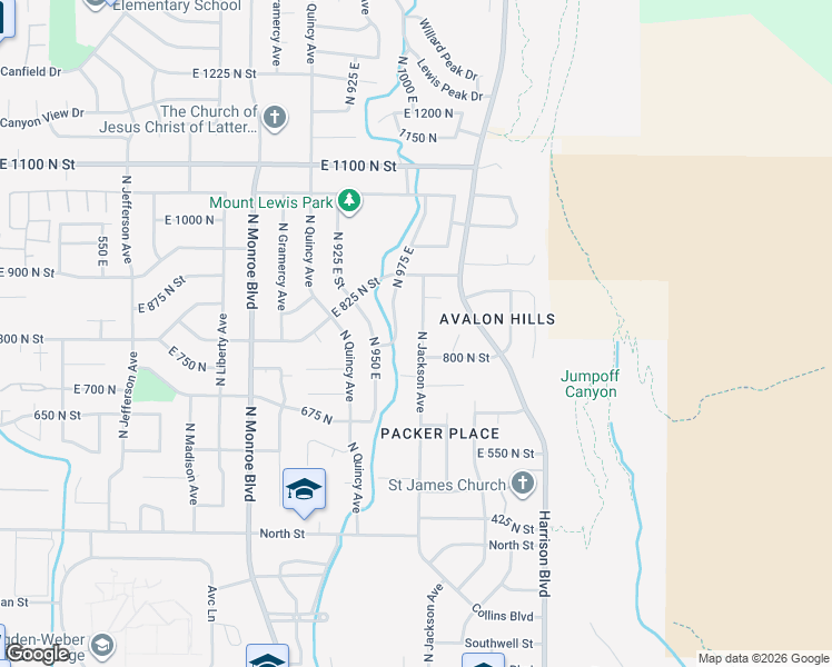 map of restaurants, bars, coffee shops, grocery stores, and more near 831N North Jackson Avenue in Ogden