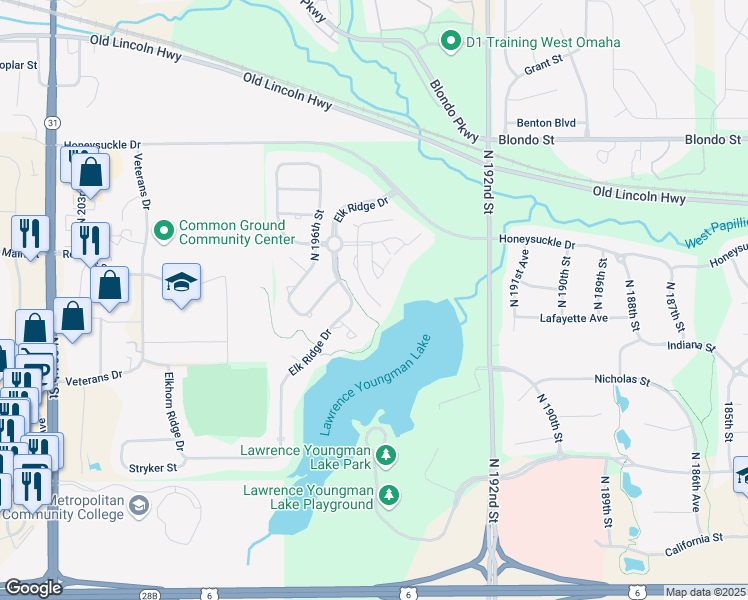 map of restaurants, bars, coffee shops, grocery stores, and more near 1411 North 194th Circle in Omaha
