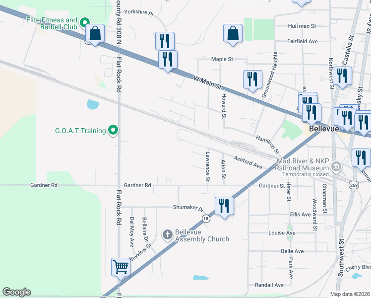 map of restaurants, bars, coffee shops, grocery stores, and more near 132 Winfield Court in Bellevue