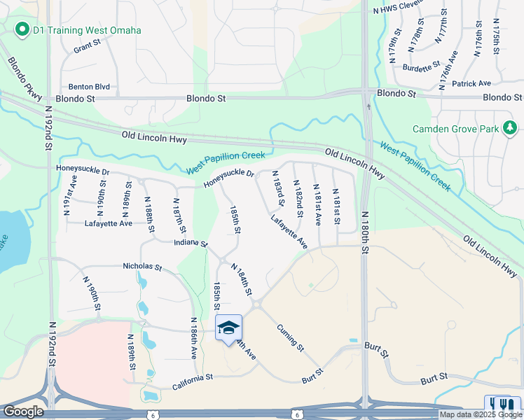 map of restaurants, bars, coffee shops, grocery stores, and more near 1308 North 183rd Avenue in Omaha
