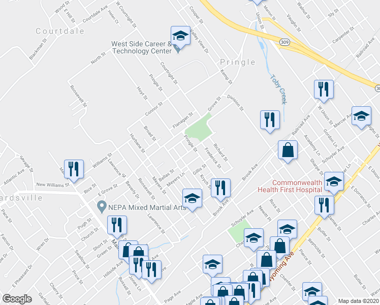 map of restaurants, bars, coffee shops, grocery stores, and more near 25 Korn Street in Kingston