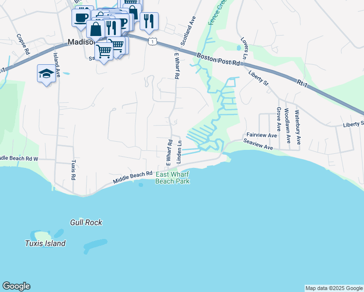 map of restaurants, bars, coffee shops, grocery stores, and more near 17 Linden Lane in Madison