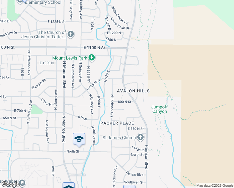 map of restaurants, bars, coffee shops, grocery stores, and more near 831N North Jackson Avenue in Ogden