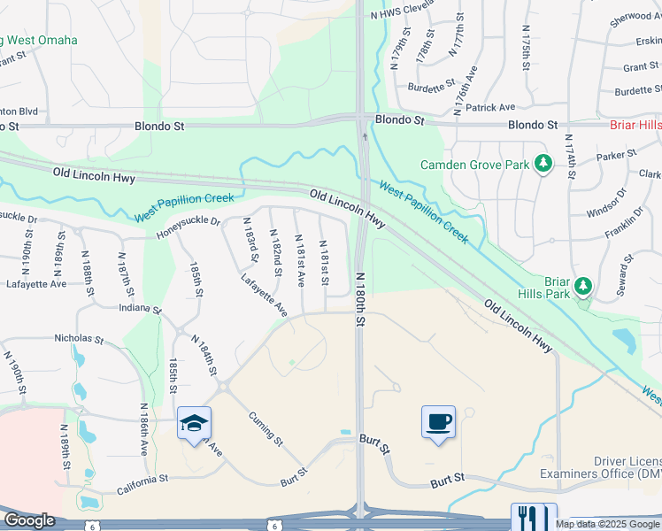 map of restaurants, bars, coffee shops, grocery stores, and more near 1403 North 181st Street in Omaha