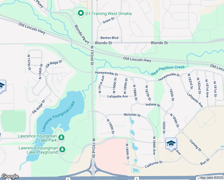 map of restaurants, bars, coffee shops, grocery stores, and more near 19001 Hamilton Street in Omaha