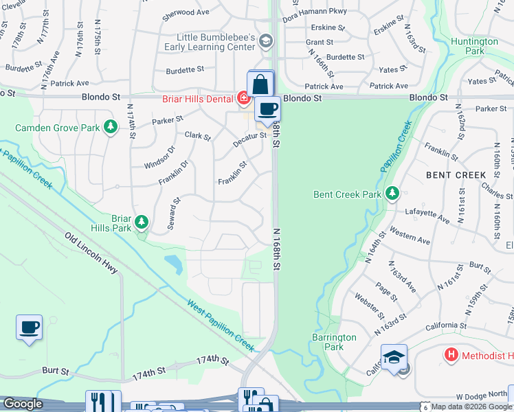 map of restaurants, bars, coffee shops, grocery stores, and more near 1409 North 170th Avenue in Omaha