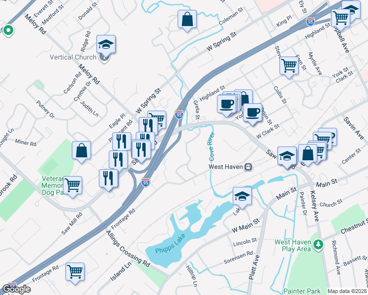 map of restaurants, bars, coffee shops, grocery stores, and more near 52 Voss Road in West Haven