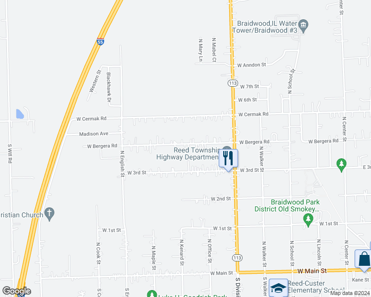 map of restaurants, bars, coffee shops, grocery stores, and more near 667 West Bergera Road in Braidwood