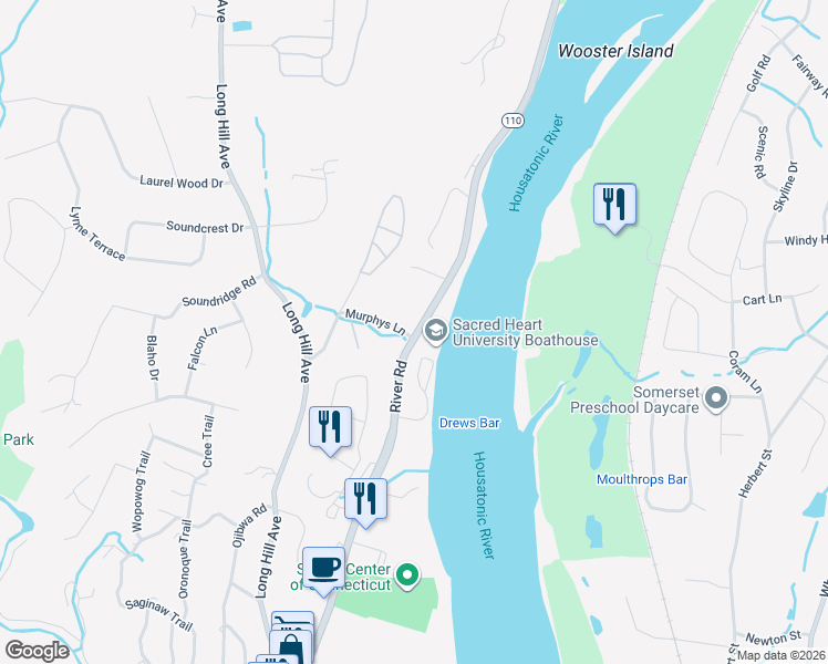 map of restaurants, bars, coffee shops, grocery stores, and more near 712 Connecticut 110 in Shelton