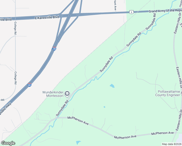 map of restaurants, bars, coffee shops, grocery stores, and more near 17778 Sunnydale Road in Council Bluffs