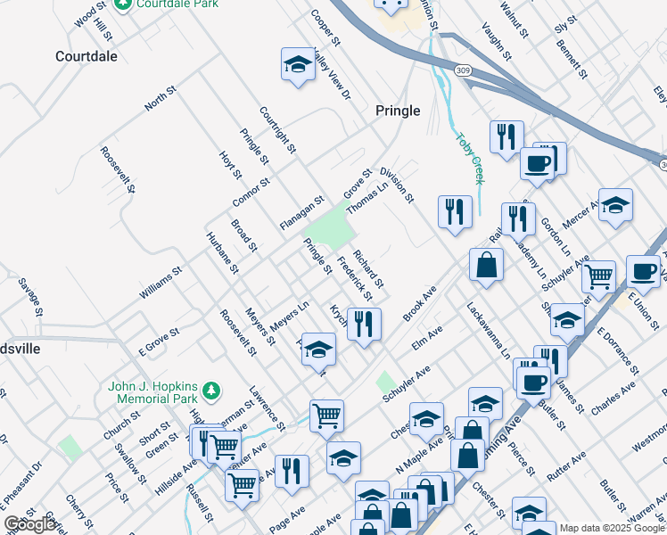 map of restaurants, bars, coffee shops, grocery stores, and more near 304 Frederick Street in Kingston