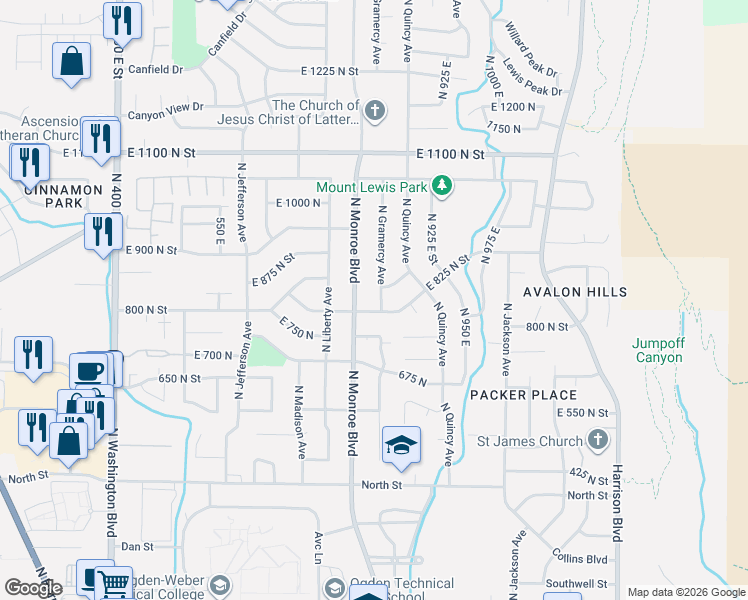 map of restaurants, bars, coffee shops, grocery stores, and more near 819 N Gramercy Ave in Ogden