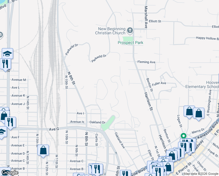 map of restaurants, bars, coffee shops, grocery stores, and more near 1177 Crescent Drive in Council Bluffs