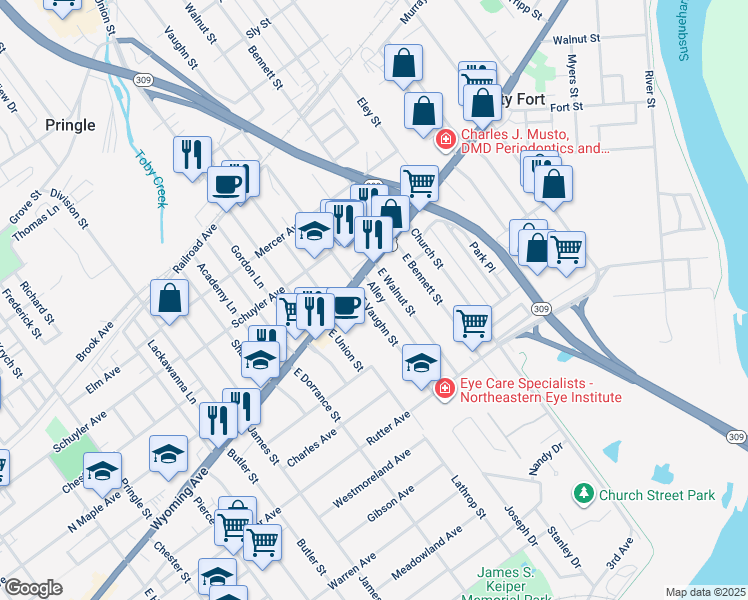 map of restaurants, bars, coffee shops, grocery stores, and more near 757 Wyoming Ave in Kingston