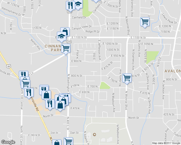 map of restaurants, bars, coffee shops, grocery stores, and more near 555 East 825 North in Ogden