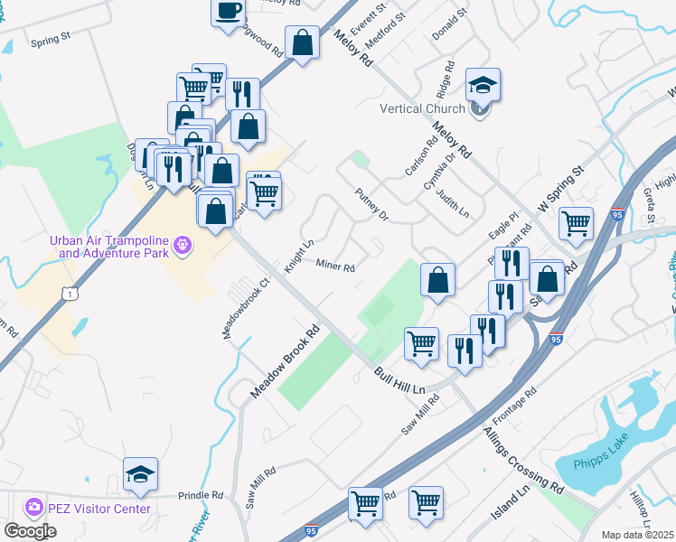 map of restaurants, bars, coffee shops, grocery stores, and more near 15 Miner Road in West Haven