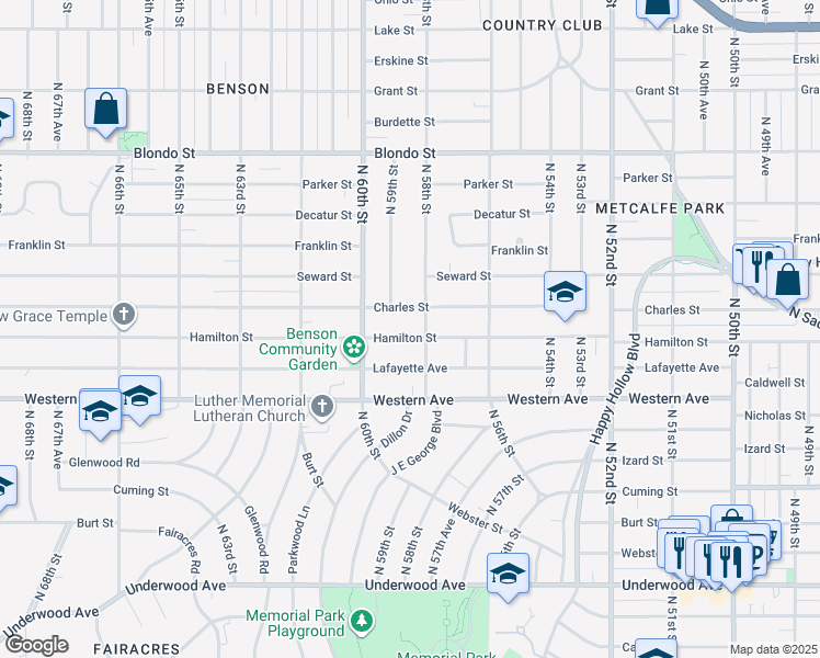 map of restaurants, bars, coffee shops, grocery stores, and more near 5812 Hamilton Street in Omaha