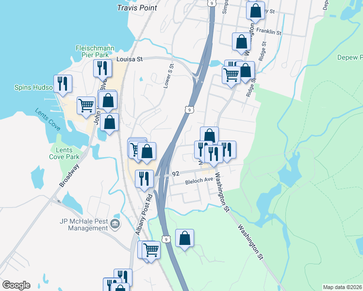 map of restaurants, bars, coffee shops, grocery stores, and more near 325 Sherman Avenue in Peekskill