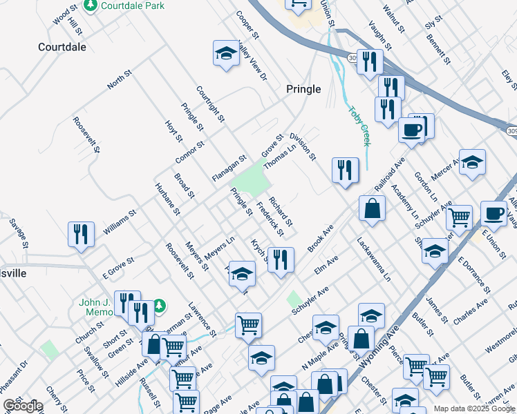 map of restaurants, bars, coffee shops, grocery stores, and more near 304 Frederick Street in Kingston