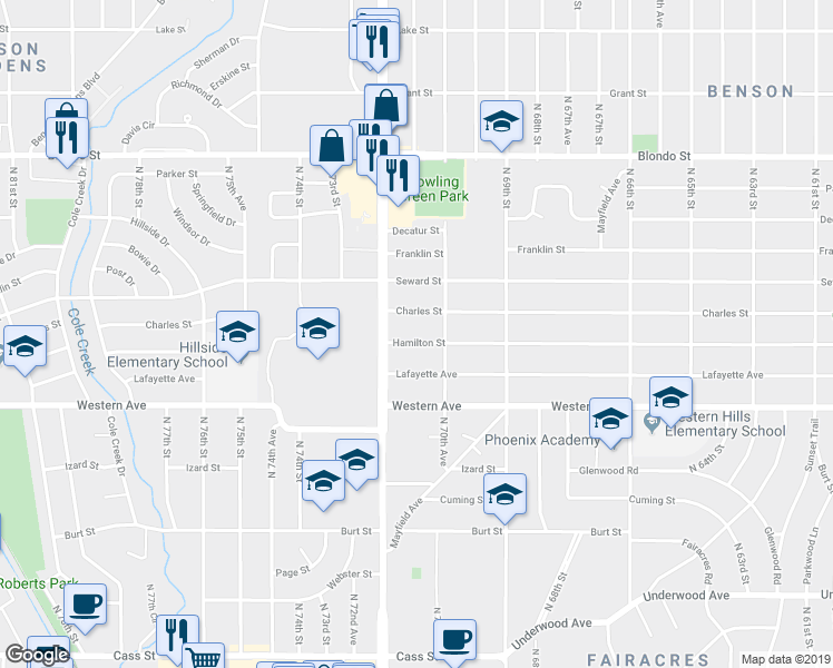 map of restaurants, bars, coffee shops, grocery stores, and more near 7022 Hamilton Street in Omaha