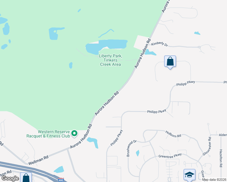 map of restaurants, bars, coffee shops, grocery stores, and more near 10529 Aurora Hudson Road in Streetsboro