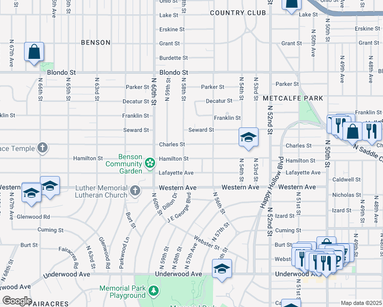 map of restaurants, bars, coffee shops, grocery stores, and more near 5740 Hamilton Street in Omaha