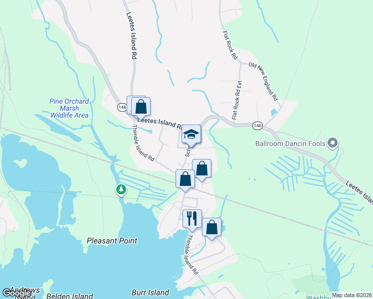 map of restaurants, bars, coffee shops, grocery stores, and more near 23 School Street in Branford
