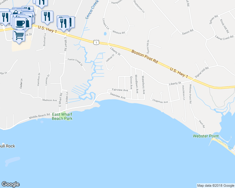 map of restaurants, bars, coffee shops, grocery stores, and more near 41 Seaview Avenue in Madison