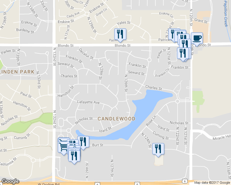 map of restaurants, bars, coffee shops, grocery stores, and more near 1408 N 127th Cir in Omaha