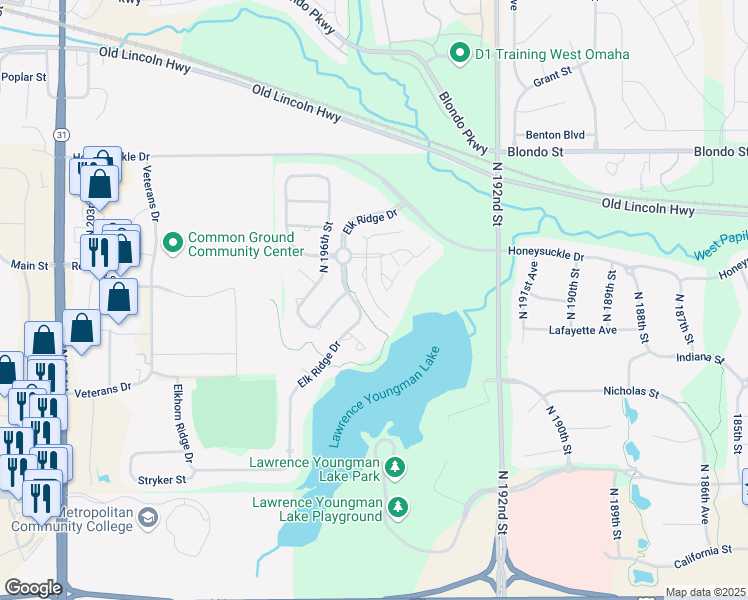 map of restaurants, bars, coffee shops, grocery stores, and more near 1411 North 194th Circle in Omaha