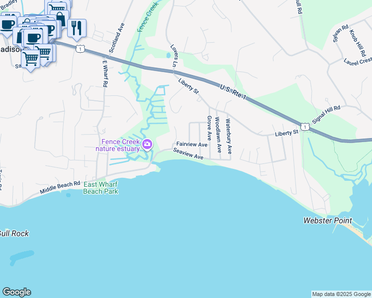 map of restaurants, bars, coffee shops, grocery stores, and more near 39 Seaview Avenue in Madison