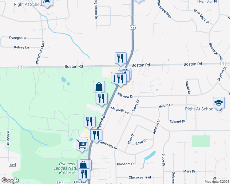 map of restaurants, bars, coffee shops, grocery stores, and more near 4200 Skyview Drive in Brunswick