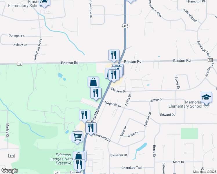map of restaurants, bars, coffee shops, grocery stores, and more near 4200 Skyview Drive in Brunswick