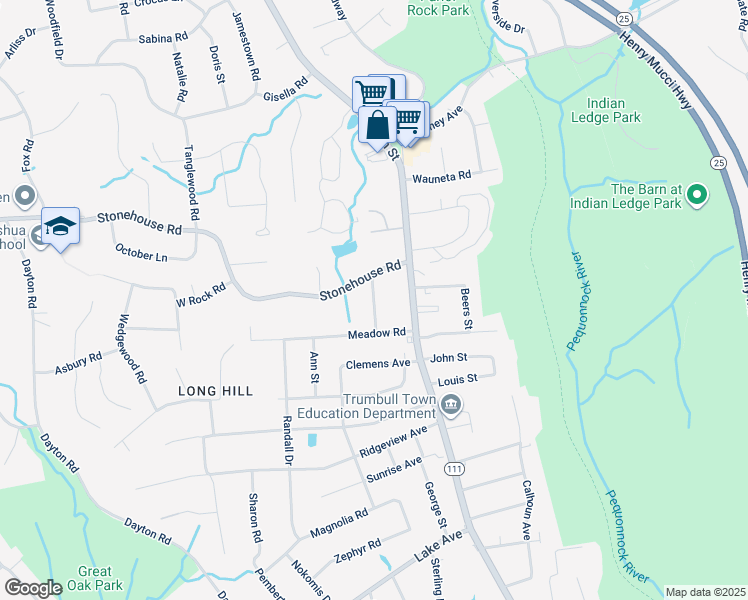 map of restaurants, bars, coffee shops, grocery stores, and more near Thomas Street in Trumbull